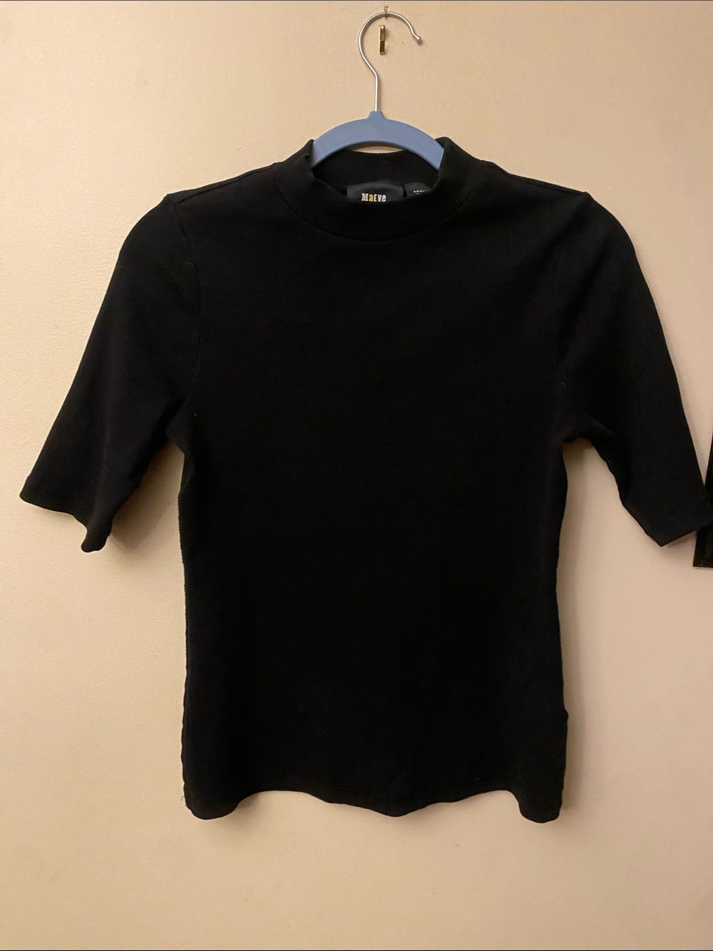 Maeve Anthropologie Black Short Sleeve Ribbed Mock Neck Top